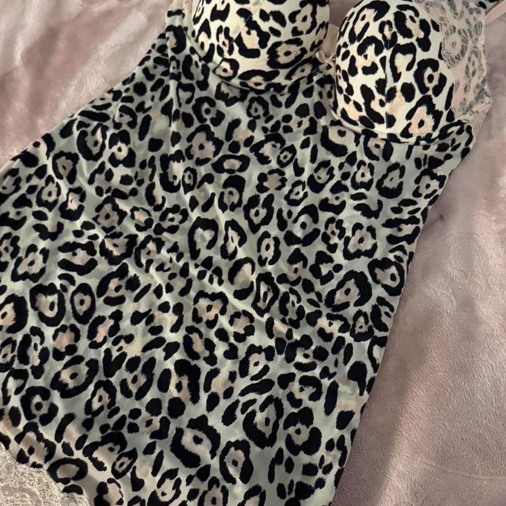 Leopard Print Satin Slip Dress - Black & Cream